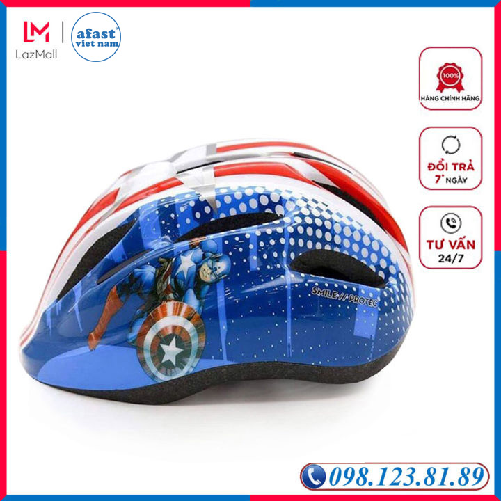 Mũ Bảo Hiểm Xe Đạp Trẻ Em Cao Cấp Protec SMILE (WT - 024) Anh Hùng Marvel Captain America Dành Cho Bé Từ 2 Đến 12 Tuổi