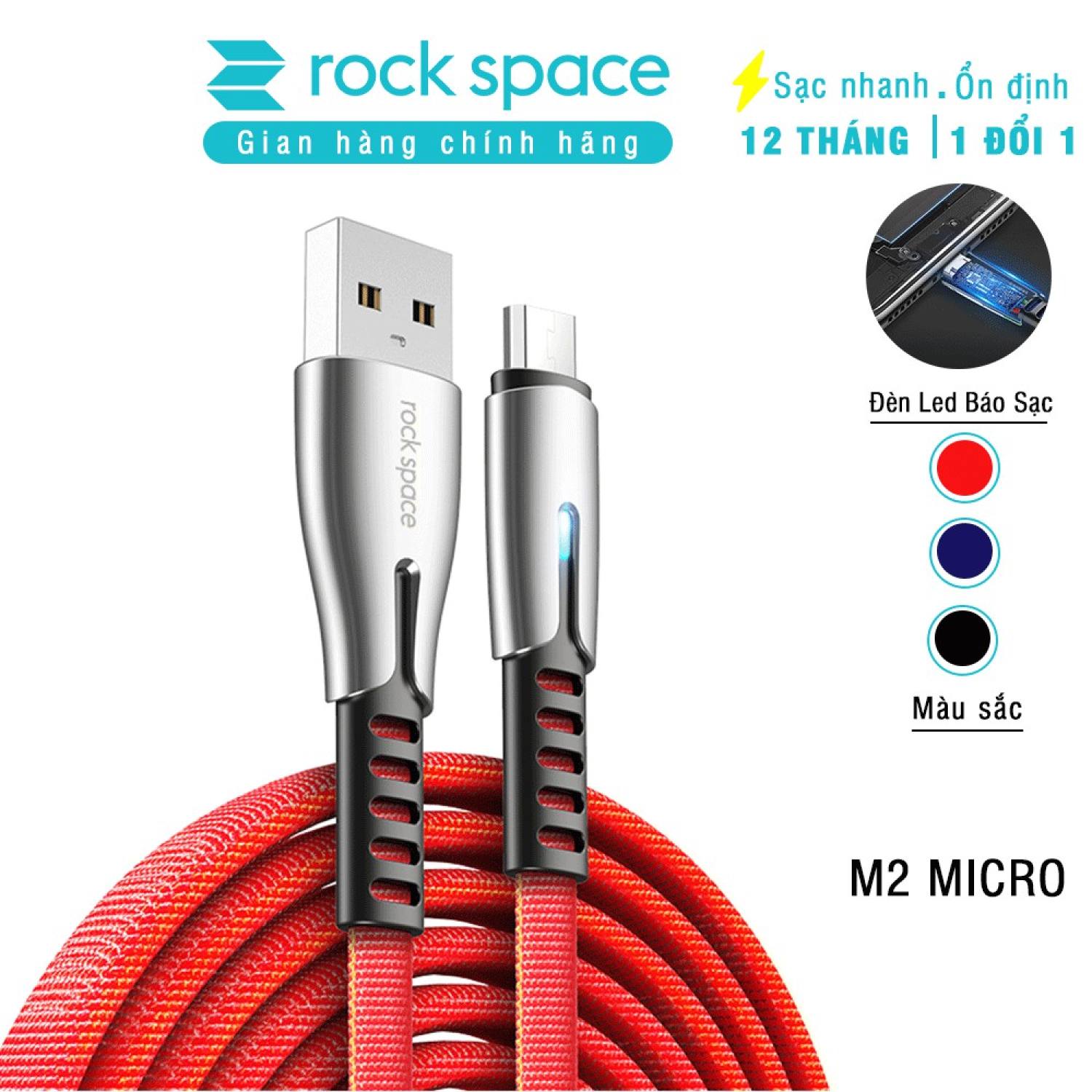 Dây Cáp Sạc Nhanh Chính hãng ROCKSPACE M2 kết nối cổng micro cho điện thoại androin độ dài 1,2 mét Bảo hành 1 năm