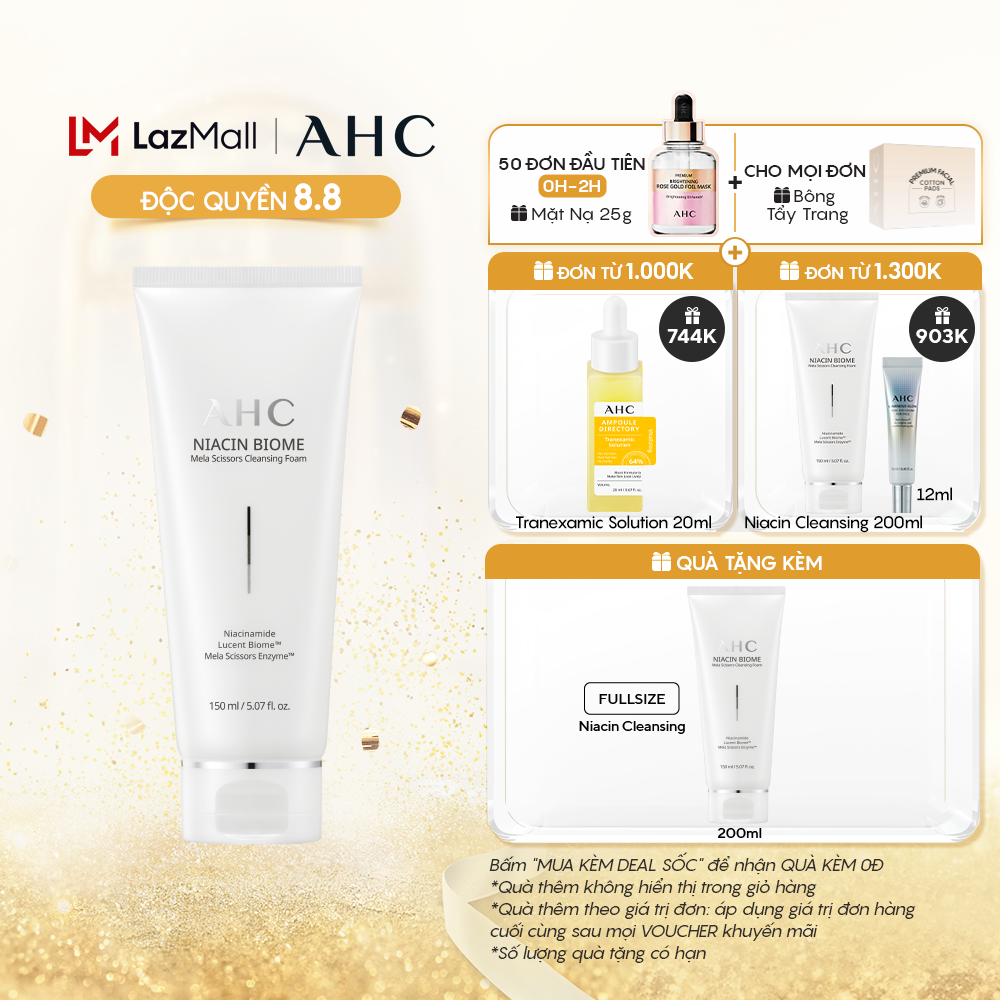 Sữa rửa mặt cấp ẩm sáng da ahc niacin biome mela scissors cleansing foam 150ml