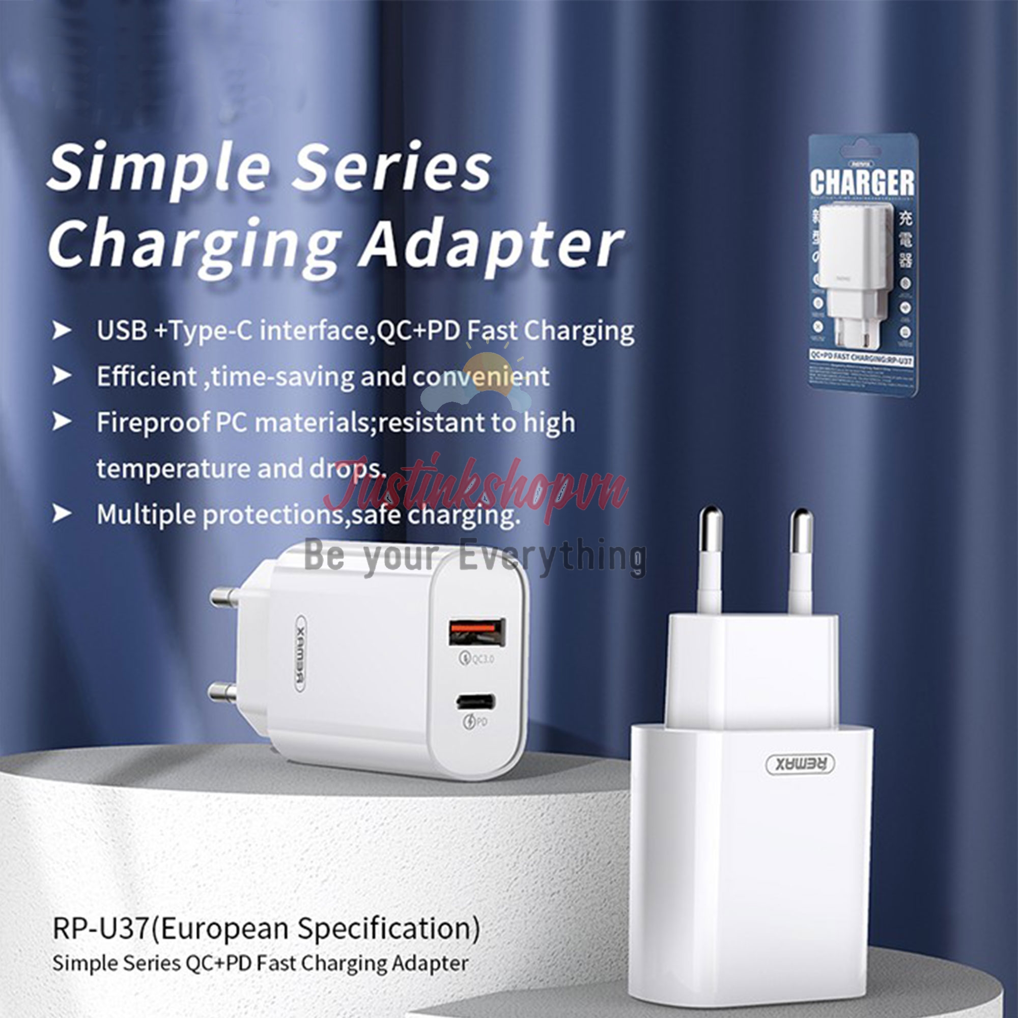 Cốc sạc nhanh remax rp-u37 2 cổng usb tích hợp qc 3.0 và pd 18w - jlvq-5144-csrm