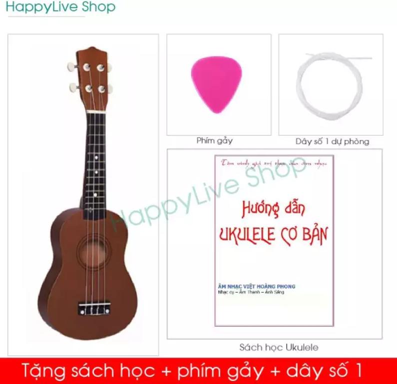 Đàn Ukulele Soprano Gỗ (cần gỗ) - Tặng sách học + phím gảy + dây dự phòng - HappyLive Shop - HÀNG CÓ SẴN