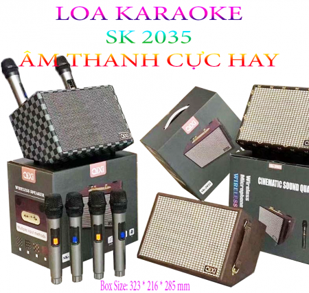 SIÊU PHẨM ÂM THANH Loa karaoke sách tay QiXi SK2035 Kèm 2 Micro Không Dây