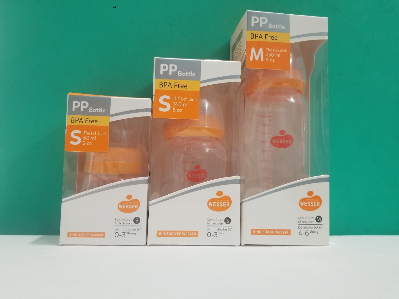 Bình sữa cổ hẹp wesser pp 60ml,140ml, 250ml