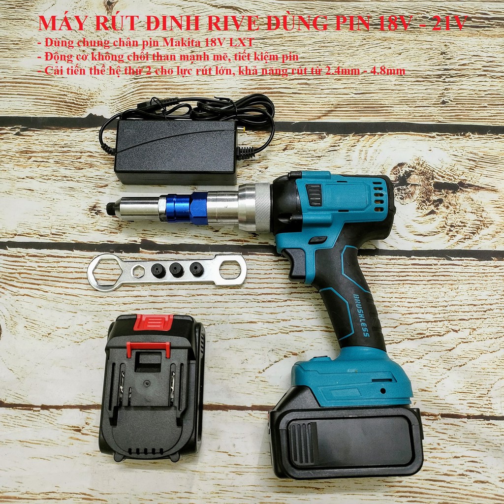 Sv máy rút đinh rive dùng pin 18v - 21v cải tiến mới thế hệ 2