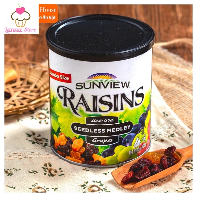 [HÀNG CHUẨN LOẠI NGON] Nho khô Sunview Raisin hộp 425gram - Mỹ