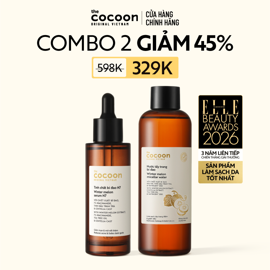 COMBO 1 Tinh chất bí đao N7 70ml + 1 Bigsize Nước tẩy trang bí đao Cocoon 500ml