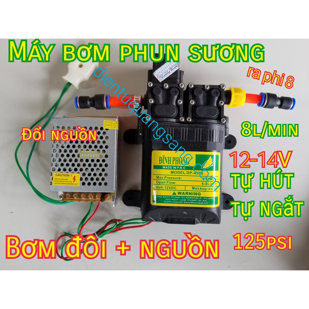 Bơm áp lực 12V 8l/min Bơm Đôi ĐỈNH Phong kèm Nguồn