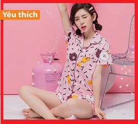 99k 3 Bộ Đồ Ngủ Nữ Ngắn Giá Rẻ Được Chọn Mẫu -  Bộ Quần áo nữ mặc ở nhà - bộ đồ ngủ pijama nữ ngắn cộc sinh viên học sinh giá rẻ vải phi bóng - kate Thái hoạt hình cute dễ thương có túi ngực dưới 65 kg