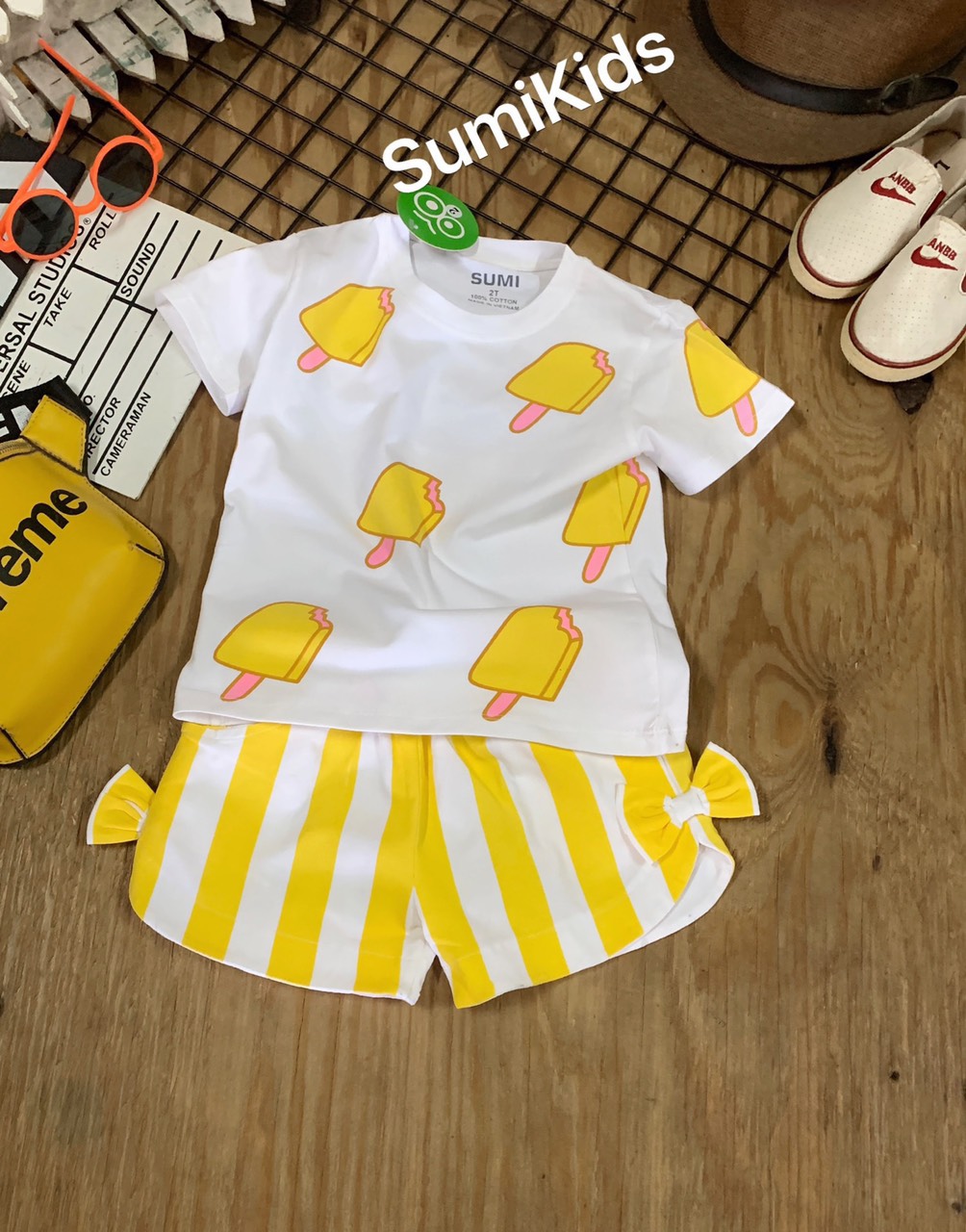 [HCM]Đồ bộ bé gái xịn xò hình que kem hiệu Sumikid dành cho tuổi teen  25kg đến 60kg .5 màu như hình