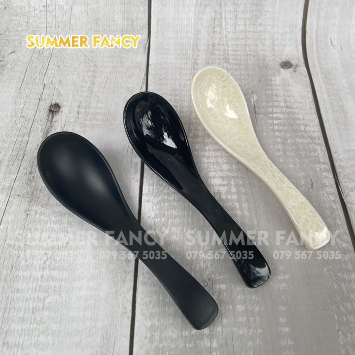Muỗng Cơm 14Cm Nhựa Melamine Màu Vân Đá, Đen Nhám, Đen, Nâu Nhà Hàng Sang Trọng - Spoon