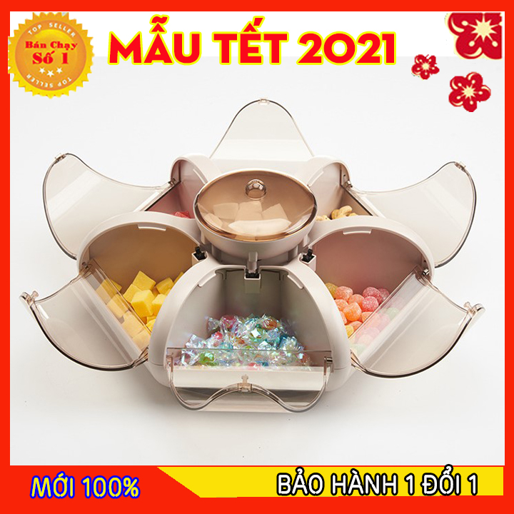 [Loại 1]Khay Mứt Tết 6 Cánh Sen, Khay Đựng Mứt Tết, Bánh Kẹo Hoa Quả -Hộp Đựng Bánh Kẹo Tự Động Mở Thiết Kế Sáng Tạo, Dễ Dàng Sử Dụng Và Vệ Sinh