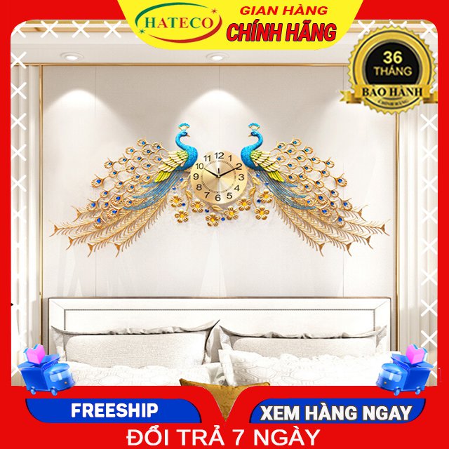 Đồng hồ treo tường trang trí phòng khách đẹp HATECO chim công đôi TT686, mẫu đồng hồ treo tường sang trọng phù hợp với trang trí nội thất phòng khách, trang trí phòng ngủ, làm quà tặng, mừng tân gia, mừng đám cưới