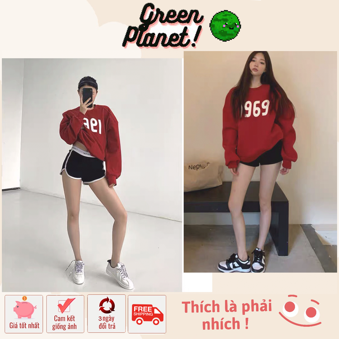 Áo sweater nỉ 1969 unisex dáng rộng dài tay, áo nỉ form rộng nữ hàn quốc