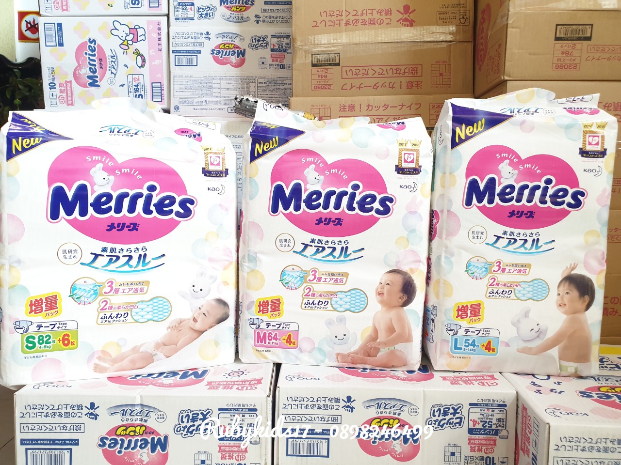 Bỉm/tã dán merries nội địa nhật nb90+6/s82+6/m64+4/l54+4