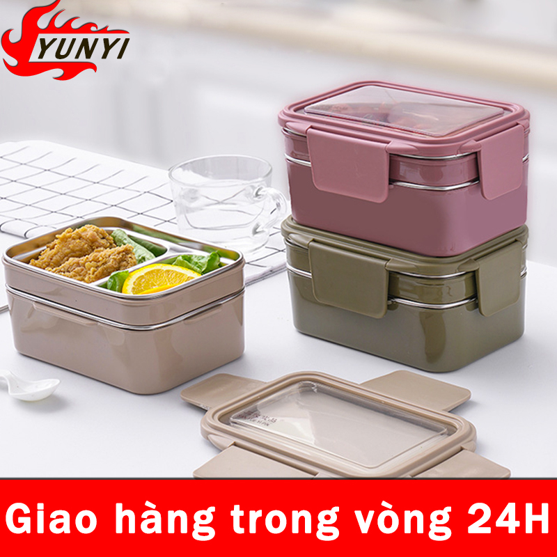 Hộp đựng cơm đi làm cao cấpHộp cơm giữ nhiệt 2 tầng hộp hâm nóng thức ăn nhanh gọn vệ sinh dễ dàng