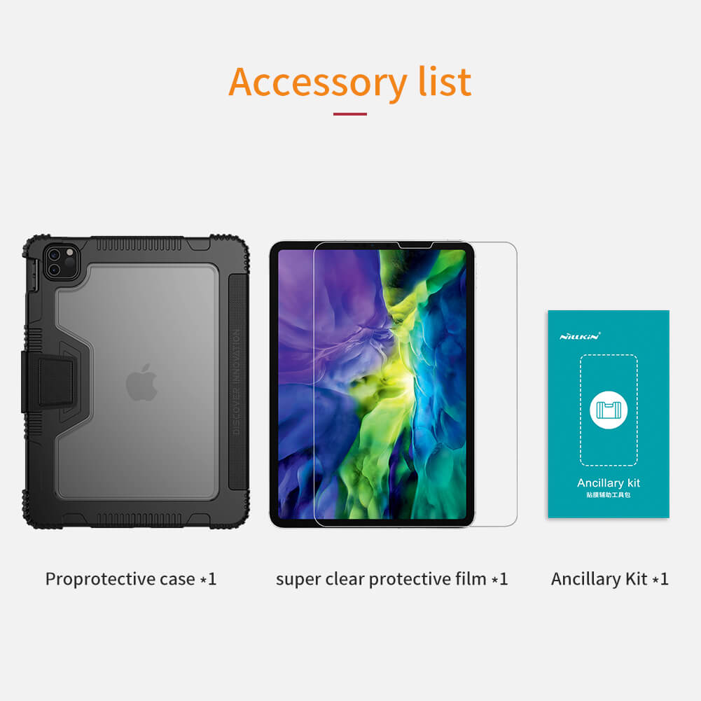 Nillkin cho apple ipad pro 11 2020 / ipad pro 12.9 2020 chất liệu da pu + pc trường hợp thông minh lật bìa với hộp đựng bút chì chống-trượt bền chống sốc quà tặng miếng dán film màn hình ốp bảo vệ