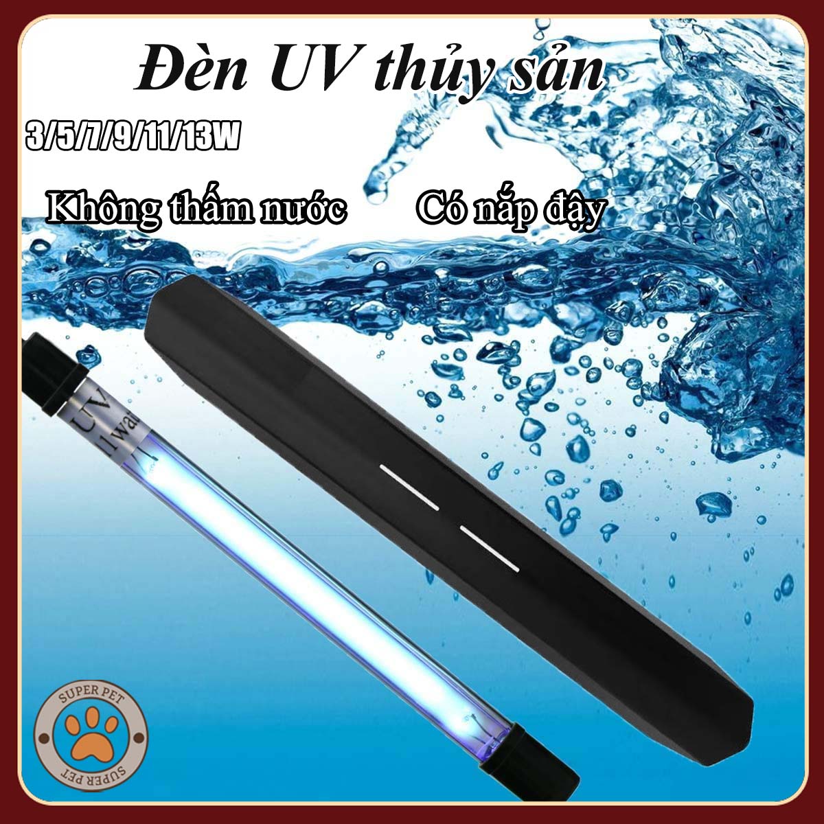 công suất 3-13W đèn UV hồ cá đèn diệt khuẩn tia cực tím làm sạch bể nước