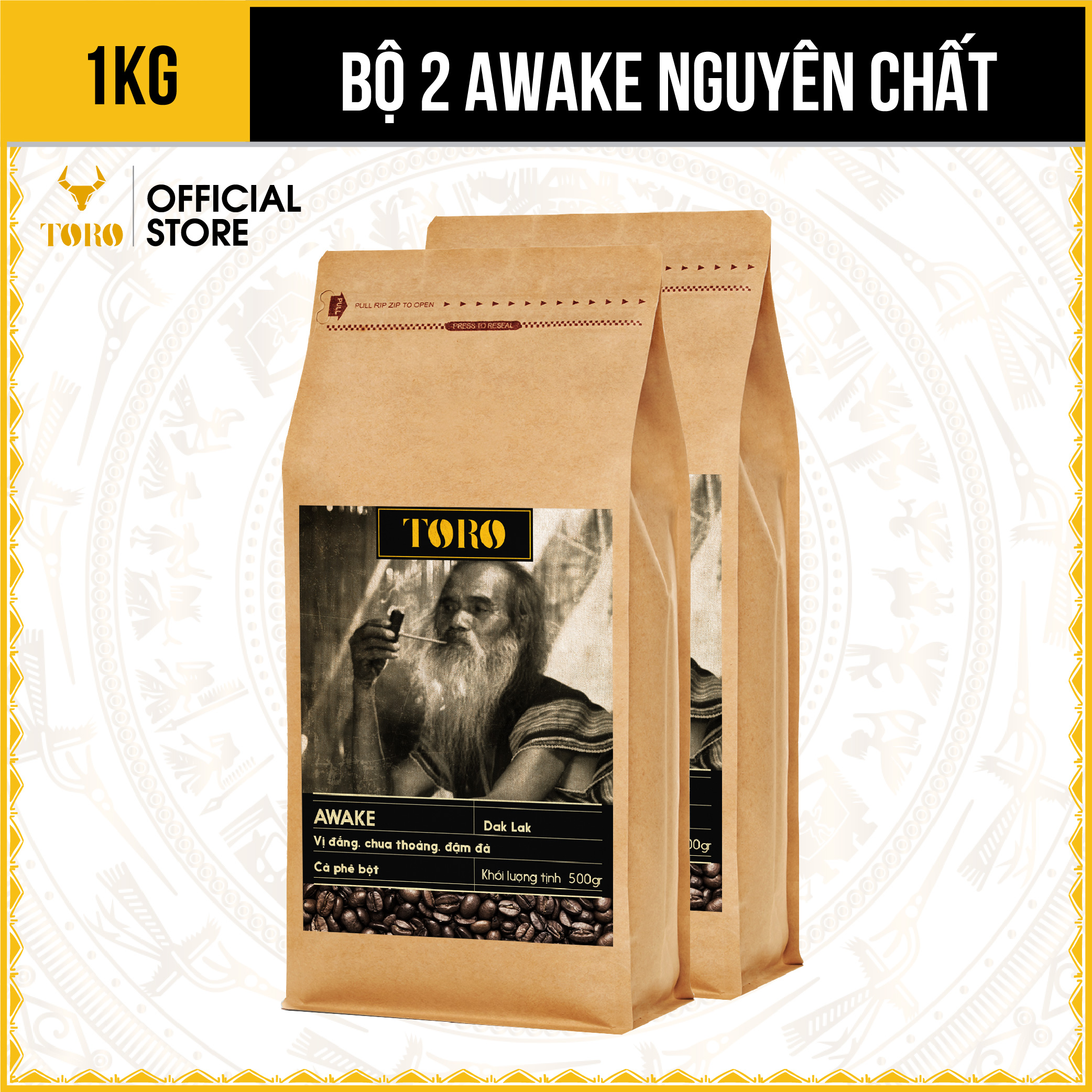 [1KG] Bộ 2 Cà Phê Bột Toro Awake Nguyên Chất 100% | 500GR/Gói | TORO FARM
