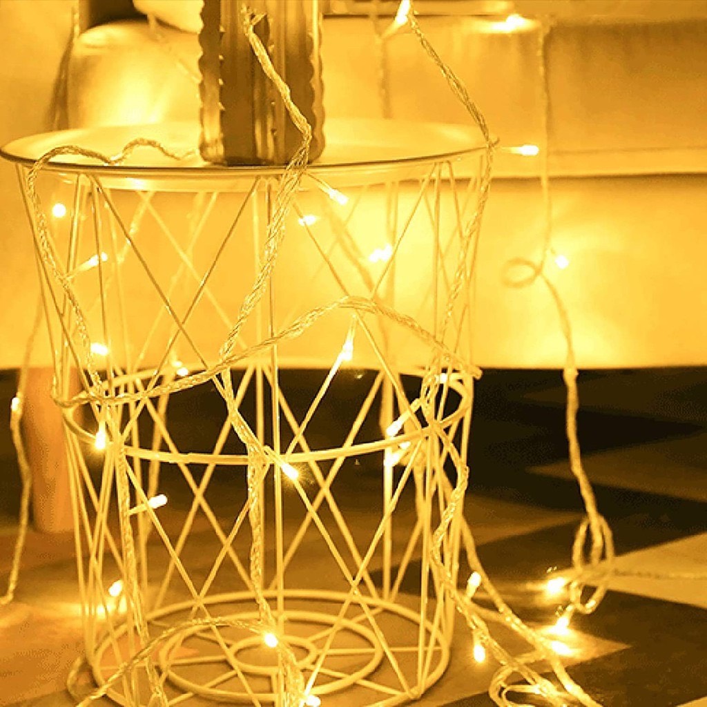 (Cắm Điện-Loại Tốt) Đèn Led Trang Trí Đom Đóm 10 Mét 100 Bóng Màu Vàng Nắng Có Phích Nối