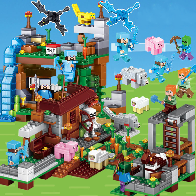 Đồ chơi lắp ráp Minecraft Thế giới sinh tồn mini, Mô Hình Lắp Ghép Khu Mỏ nhân vật minecraft steve lợn hồng