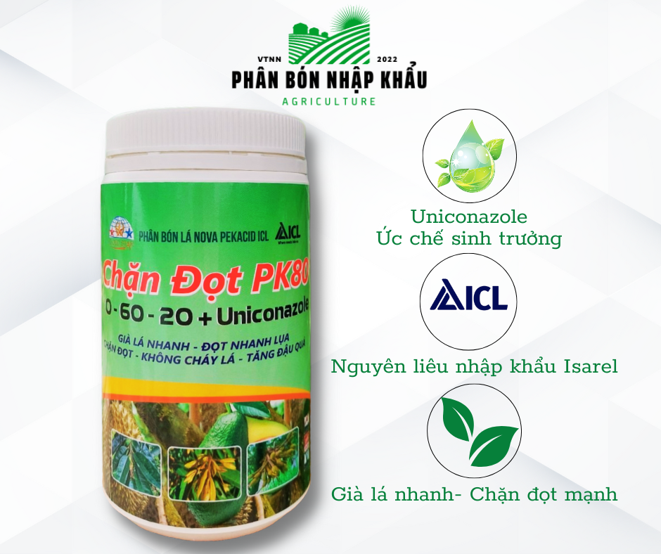 Phân bón- chặn đọt pk80-- hủ 1kg- ức chế đọt non hiệu quả, già lá nhanh