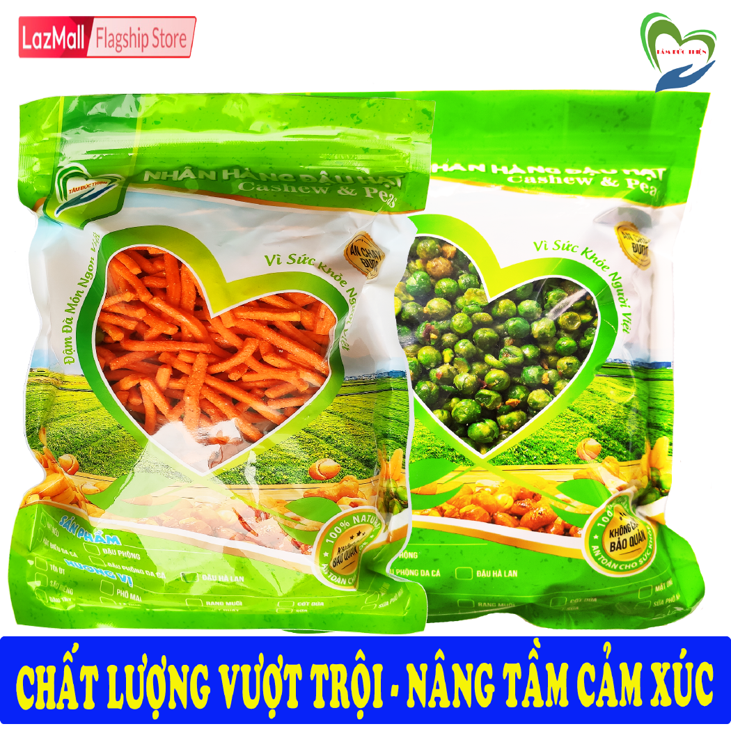 Combo 2 Túi ZIP 2 Vị: Đậu Hà Lan Tỏi Ớt 500GR và Bim Bim Que Đậu Hà Lan 335GR Tâm Đức Thiện Thực Phẩm Đóng Gói Đóng Hộp Ăn Liền đồ ăn vặt Lazada bánh kẹo quà Tết