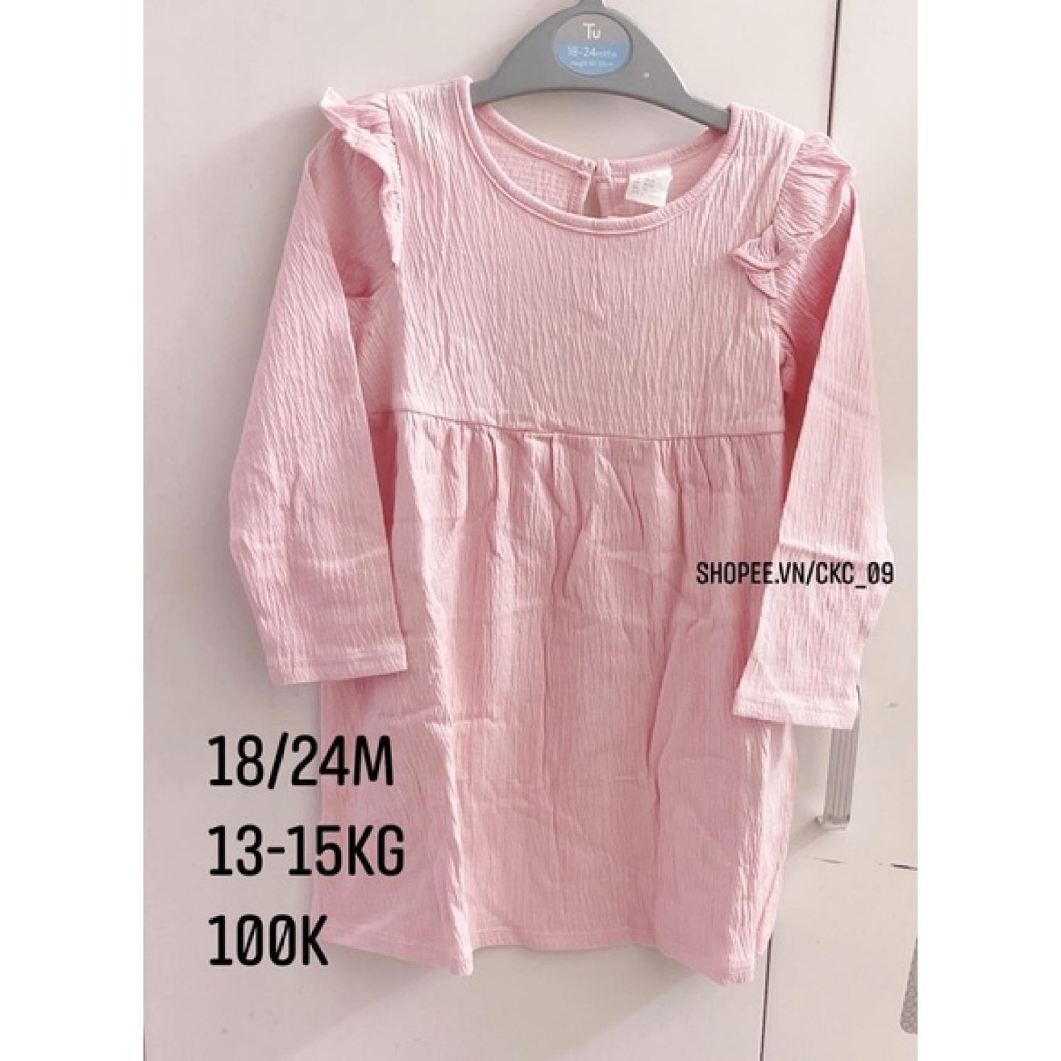Sẵn váy hồng dài tay hm cho bé size 18/24m 13-15kg