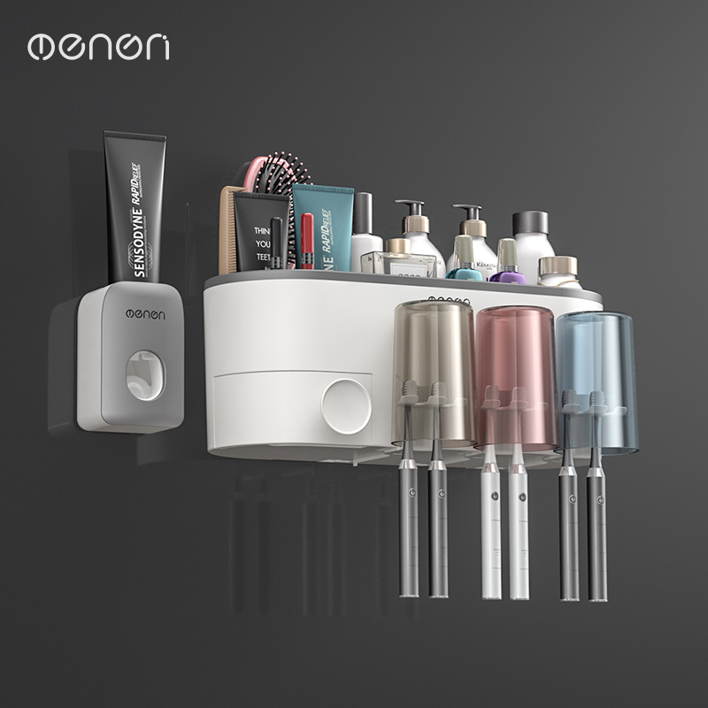 Kệ Phòng Tắm OENON, Kệ Treo Bàn Chải Kem Đánh Răng Nhà Tắm Kèm 3 Cốc Lắp Đặt Dán Tường Gạch Men - OE041