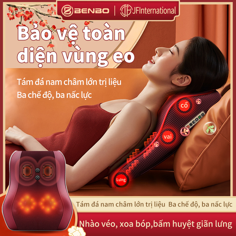 Máy massage vai gáy BENBO  gối mát xa vai gáy toàn thân đa năng  Thiết bị massage lưng minh phù hợp sử dụng trên xe ô tô và tại nhà