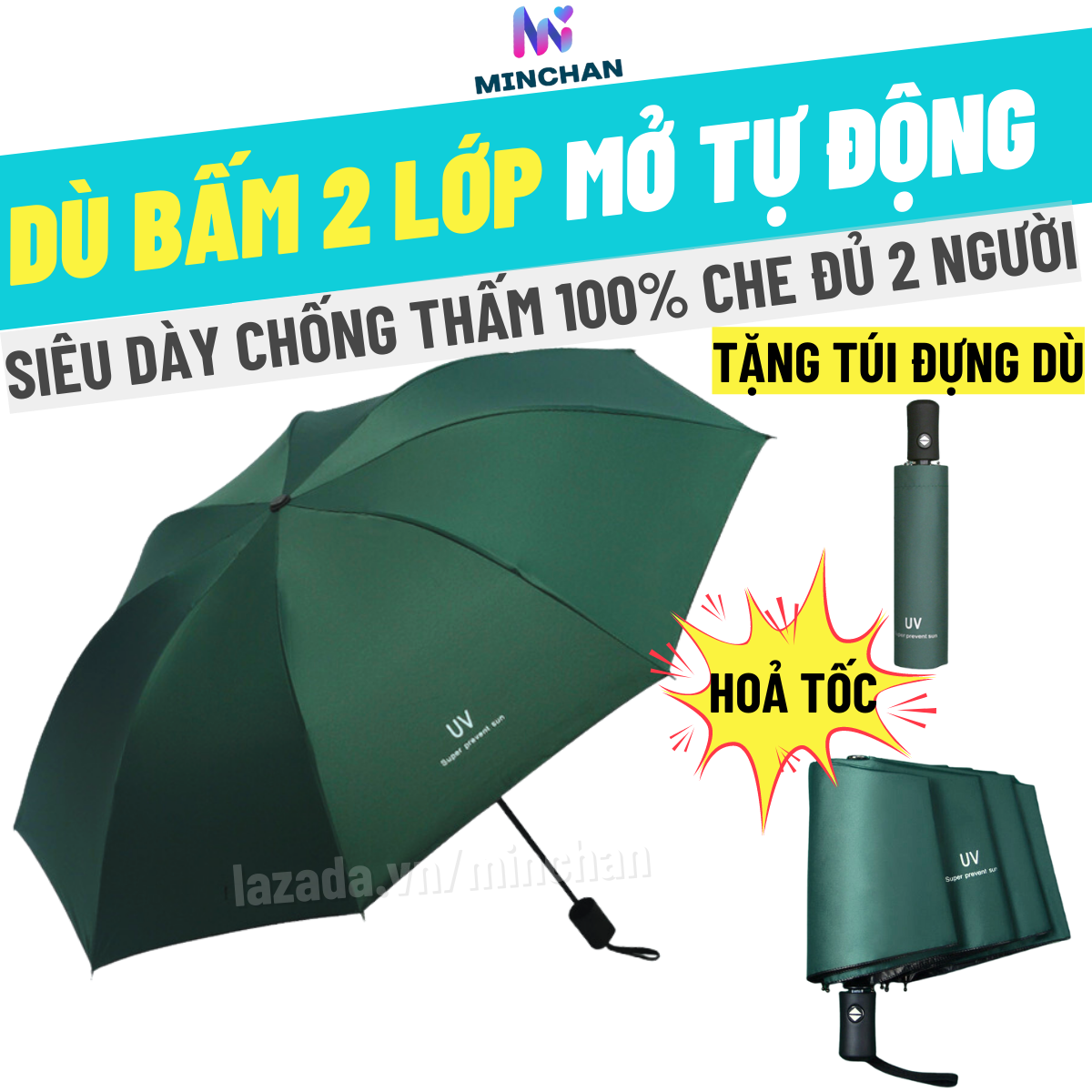 [HCM]Ô Dù UV Bấm Mở Tự Động Cách Nhiệt Chống Tia Tử Ngoại Vải Tráng Phủ Nhiều Lớp Cao Cấp Xếp Gọn(Chọn Màu)