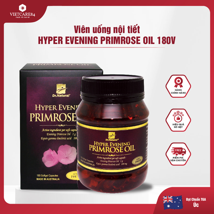 Viên uống bổ sung nội tiết Úc HYPER EVENING PRIMROSE OIL (180 viên) chiết xuất tinh dầu hoa anh thảo giúp giảm triệu chứng tiền mãn kinh, mãn kinh