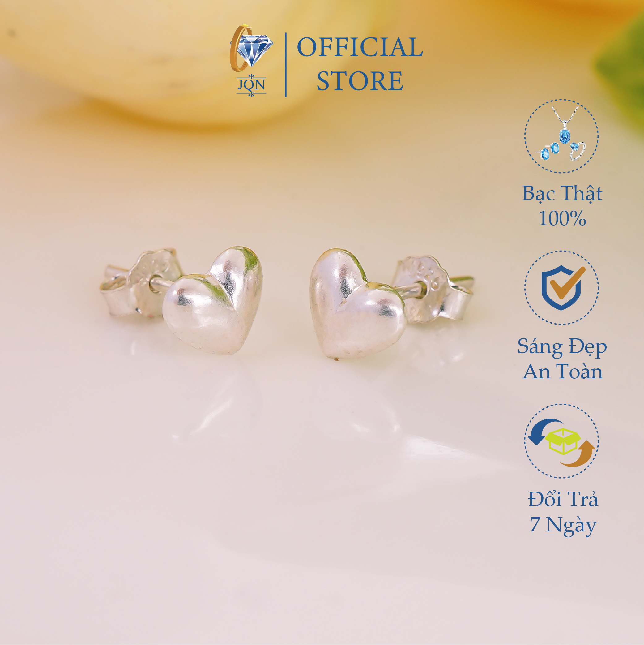 Khuyên Nụ Trái Tim JQN Bông Nụ Bạc Thật Giá Rẻ