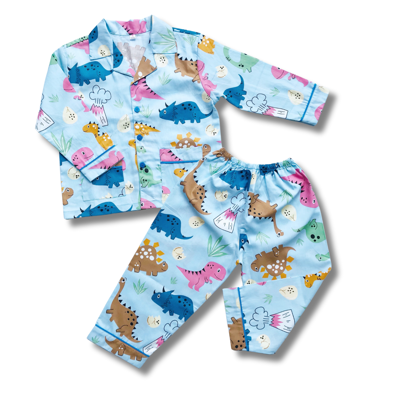 Pijama dài cho bé trai bé gái chất liệu vải Thô đẹp hút mồ hôi size bé 1-9 tuổi 10-40kg hình Khủng long xanh