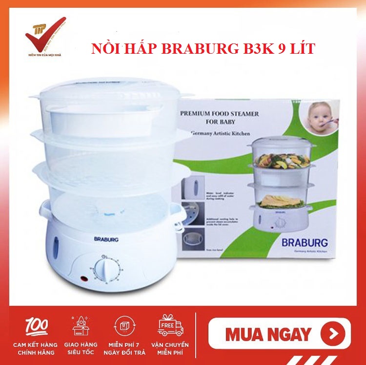 Nồi hấp 3 tầng braburg 9l b3k