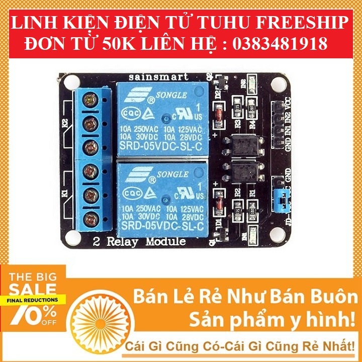 Module relay 5v 2 kênh với opto cách ly 5vdc - relay opto relay 5v  Linh kiện điện tử tuhu 3m