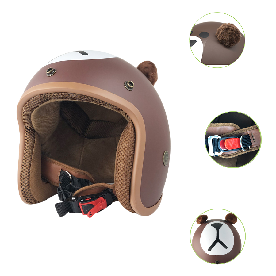 Mũ Bảo Hiểm 3/4 Gấu Nâu Có Tai Siêu Đáng Yêu