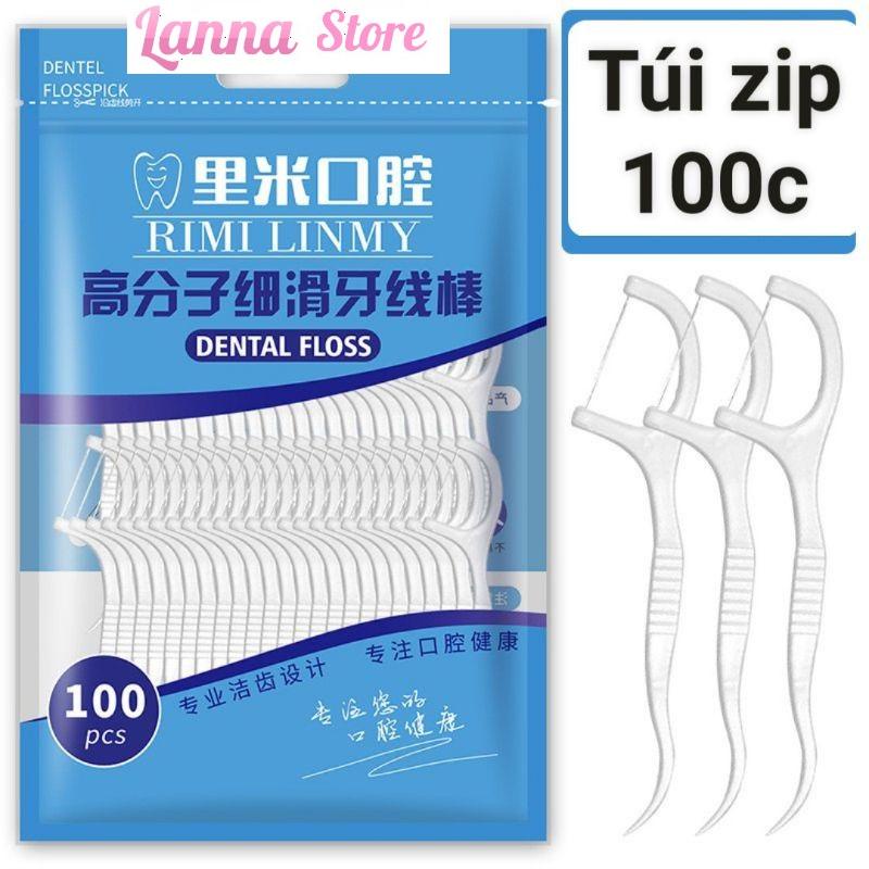    Túi 100 cây  Tăm chỉ nha khoa RIMI LINMY tiệt trùng - Tăm nha khoa vệ sinh kẽ răng chân nướu chuyên dụng 