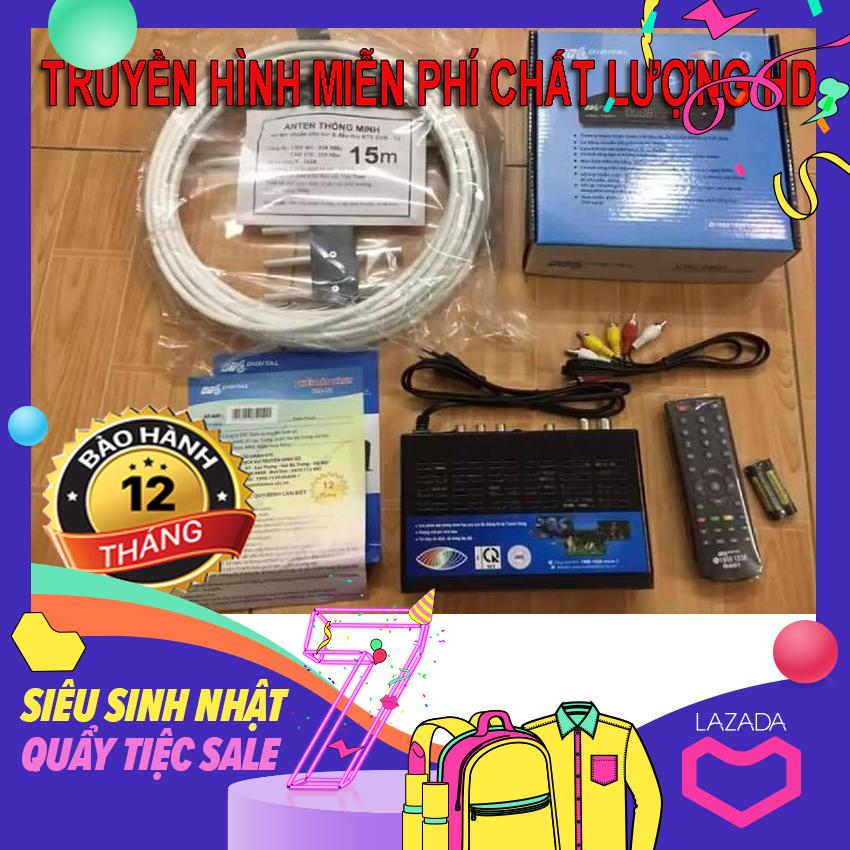 Đầu thu truyền hình  kỹ thuật số DVB T2  VTC T201 + antena 15m dây