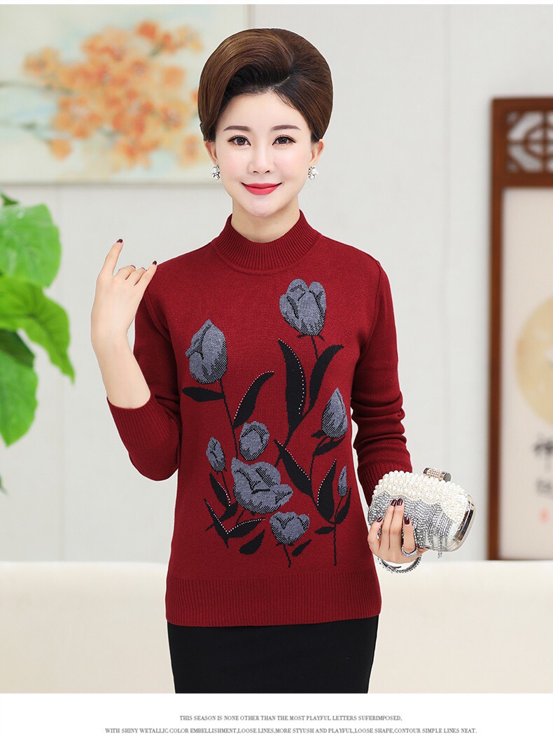 Áo len cổ cao trung niên nữ
