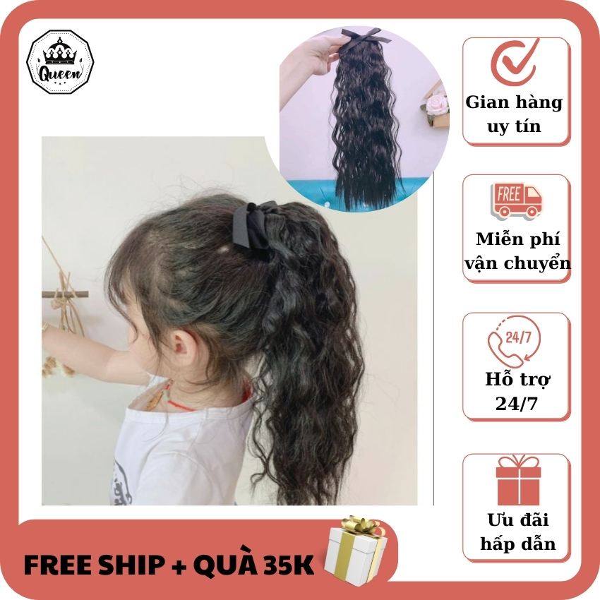 Tóc giả cột xù cho bé gái [free ship] tóc sợi tơ siêu mềm mượt giống tóc thật 99% QUEEN STORE