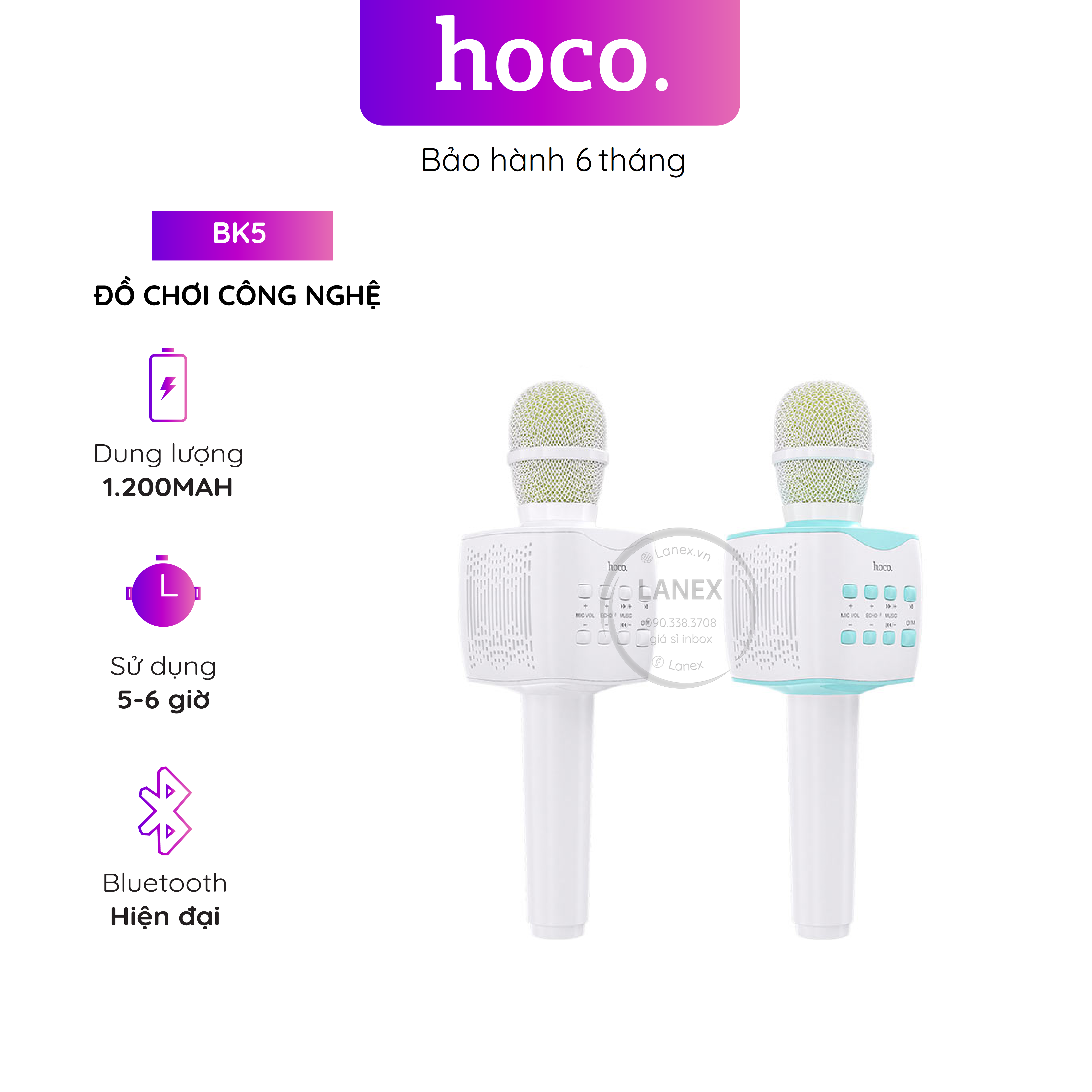 Micro Karaoke Hoco BK5 bluetooth V5.0, âm thanh sống động - Tương thích với mọi thiết bị