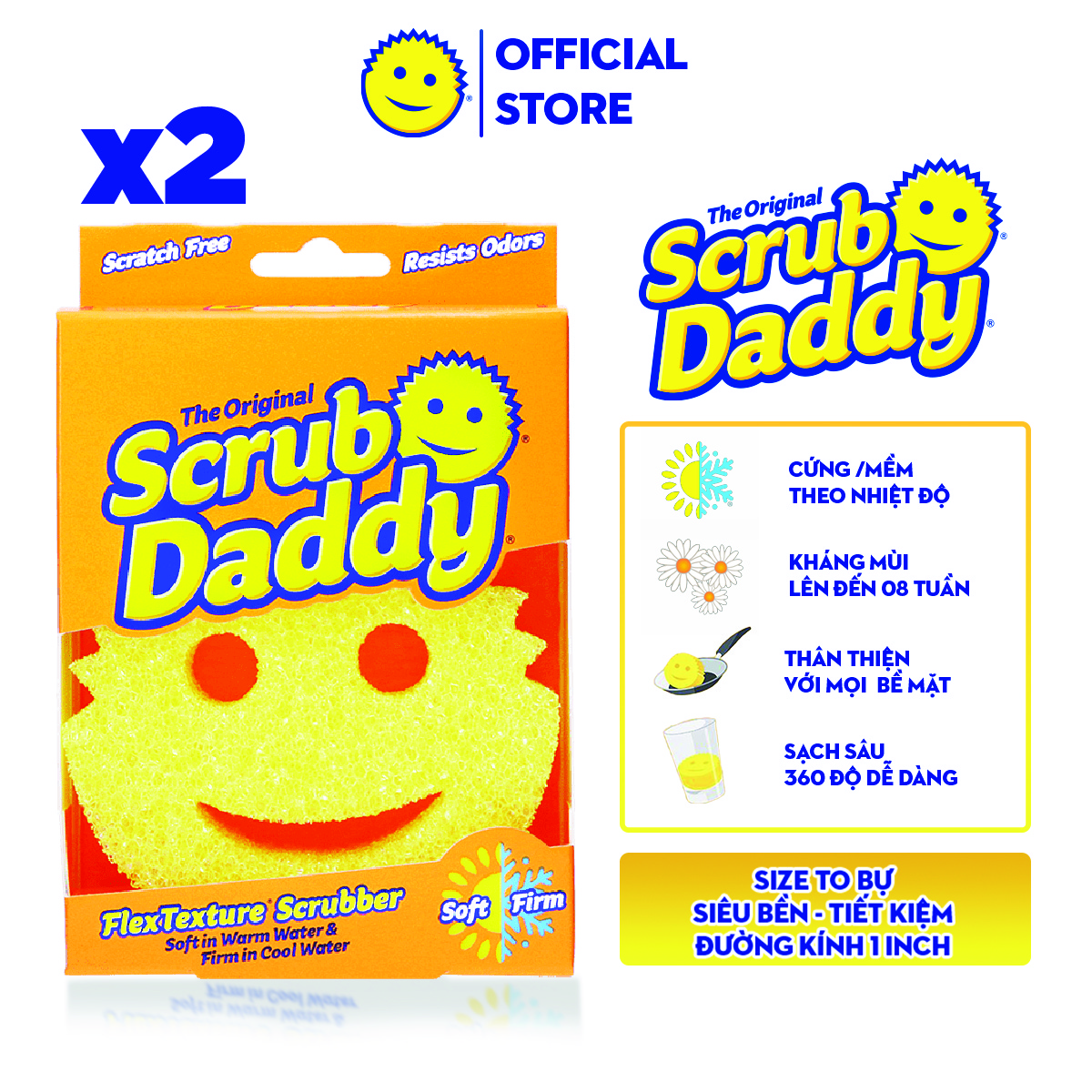 Combo 02 Miếng bọt biển chùi rửa đa năng The Scrub Daddy 100% chính hãng