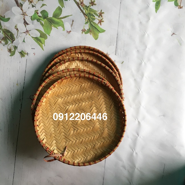 Combo 10 mẹt tre, đường  25 cm bày bún đậu mắm tôm, bánh bèo, bánh hỏi, bánh ướt thịt nướng, nem lụi, có 2 loại mẹt tre cạp đỏ và mẹt tre cạp mây để khách chọn