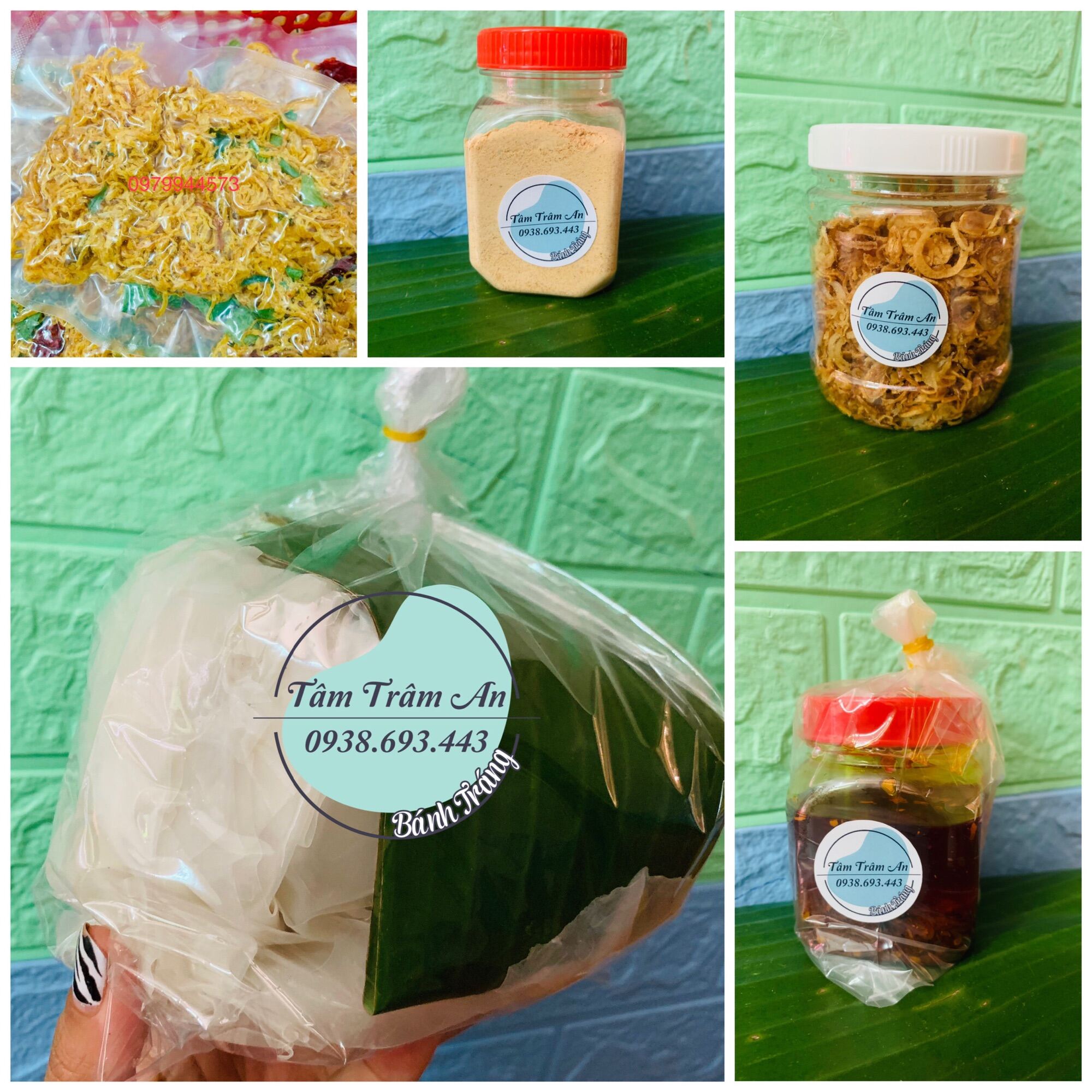 C1: Bánh tráng rìa phơi sương 500g + sate + khô gà lá chanh + muối tỏi + hành Phi