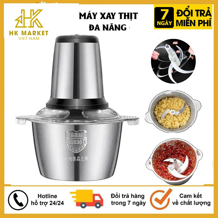 [HCM] Cối Xay Thịt, Máy Xay Thực Phẩm Đa Năng, Máy Xay Inox 304 Dung Tích 2 Lít Xay Nhuyễn Thịt, Cá, Tôm, Cua...