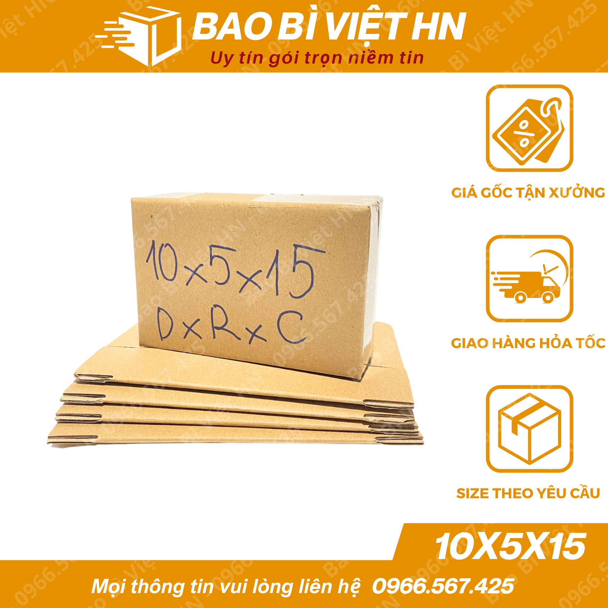 10x5x15 Combo 10 Thùng giấy, bìa giấy gói hàng phụ kiện giá rẻ- Bao Bì Việt HN