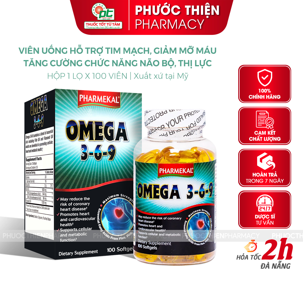 Viên dầu cá Omega 369 Mỹ Pharmekal 100 viên - hỗ trợ tim mạch, giảm mỡ máu