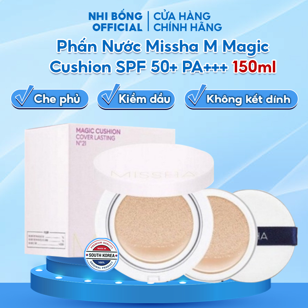 Phấn nước trang điểm Missha M Magic Cushion SPF 50+ PA+++ Hàn Quốc vỏ hồng giúp trắng da mềm mịn tự nhiên