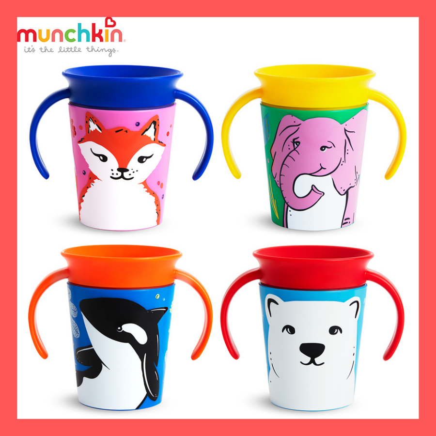 Cốc tập uống Munchkin của Mỹ 360°chống đổ có tay cầm deco MK17423 (177ml), mang thế giới tự nhiên đến tay bé