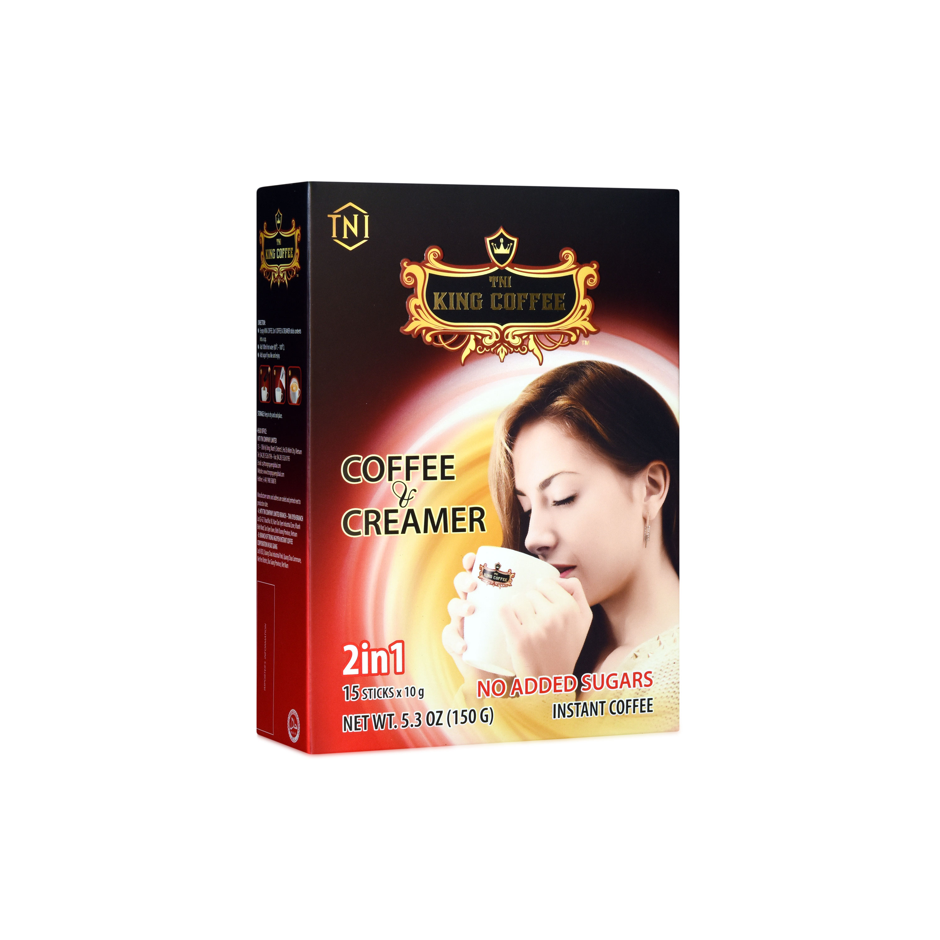 Cà Phê Hòa Tan 2IN1 Cà phê và bột kem không sữa KING COFFEE - Hộp 15 gói x 10g - Không đường - Từ hạt café Arabica và Robusta